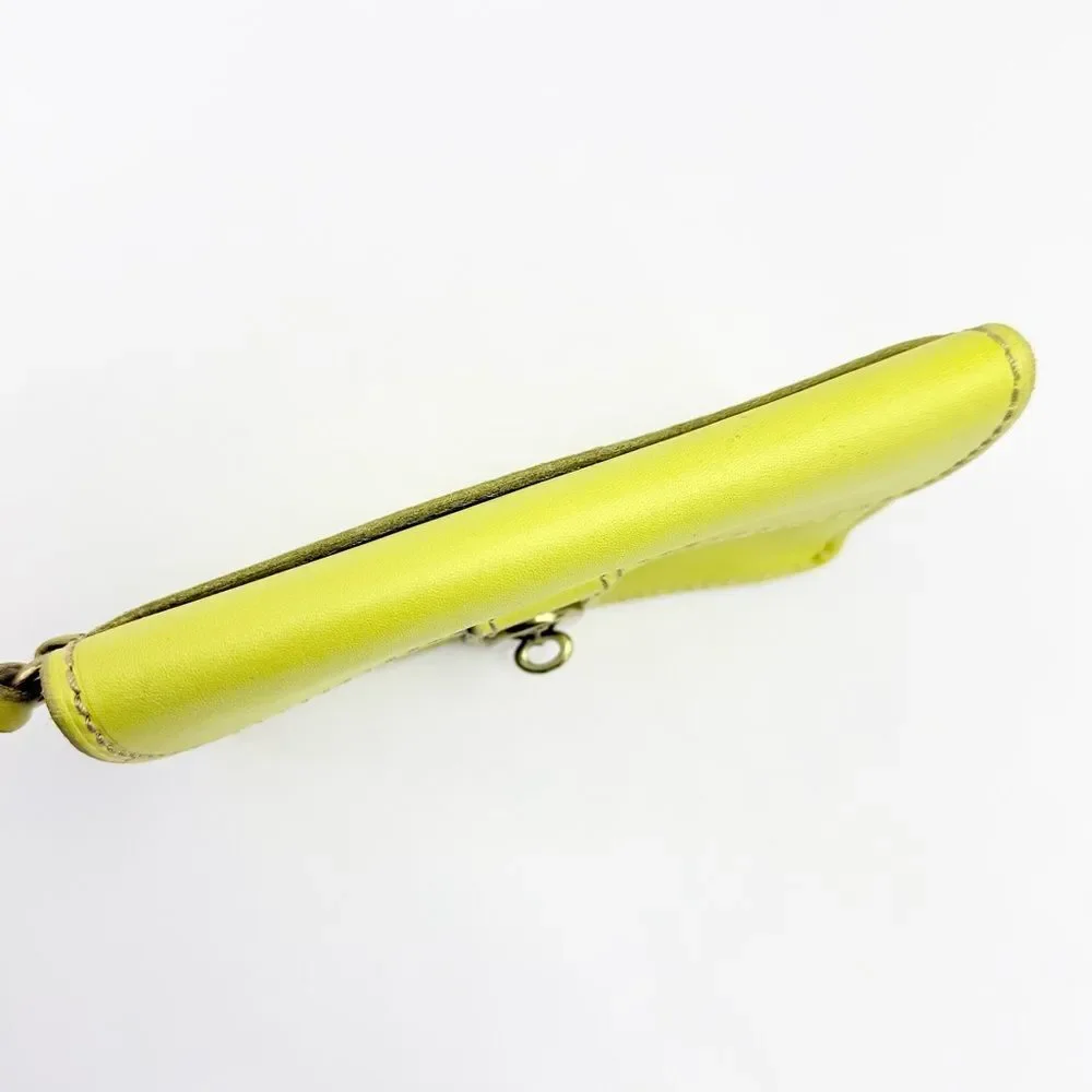 Fossil AUSTIN Yellow Cowhide Leather Turnkey Clasp Mini Wristlet Wallet